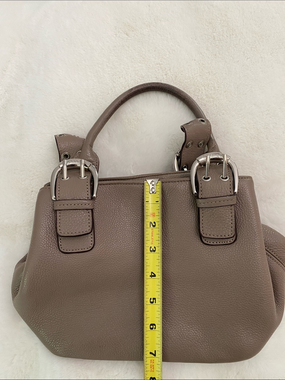 Taupe Pebbled Leather Purse Bag w/Silver Buckle Accents.Very Gently Used & Loved - Picture 7 of 12
